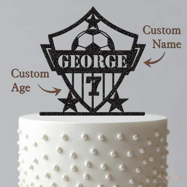 Personalised Football Shield & Stars Cake Topper – Name & Age - view 4