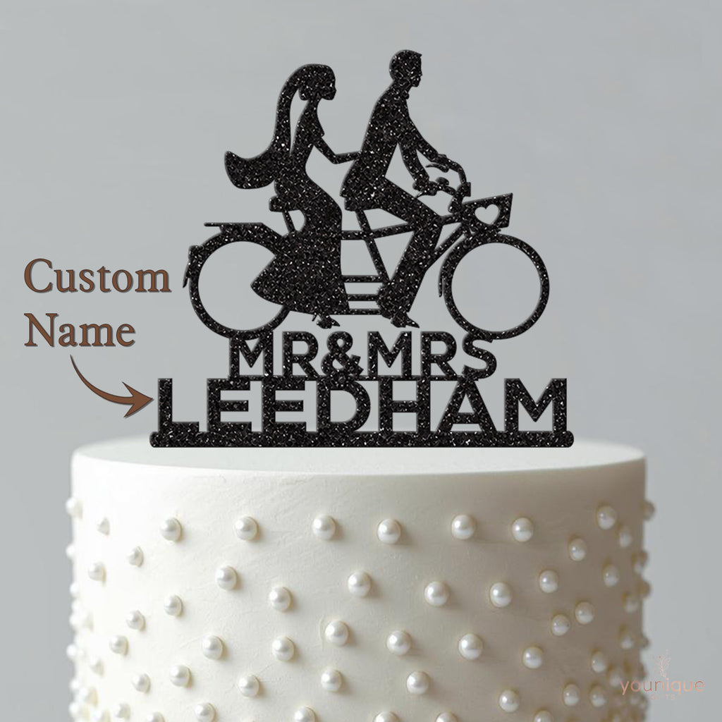 Personalised Tandem Bicycle Wedding Couple Cake Topper – Surname - view 4