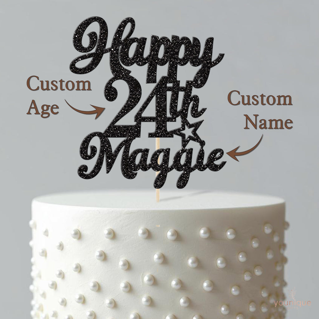 Personalised Birthday Script & Star Cake Topper – Name & Age - view 4