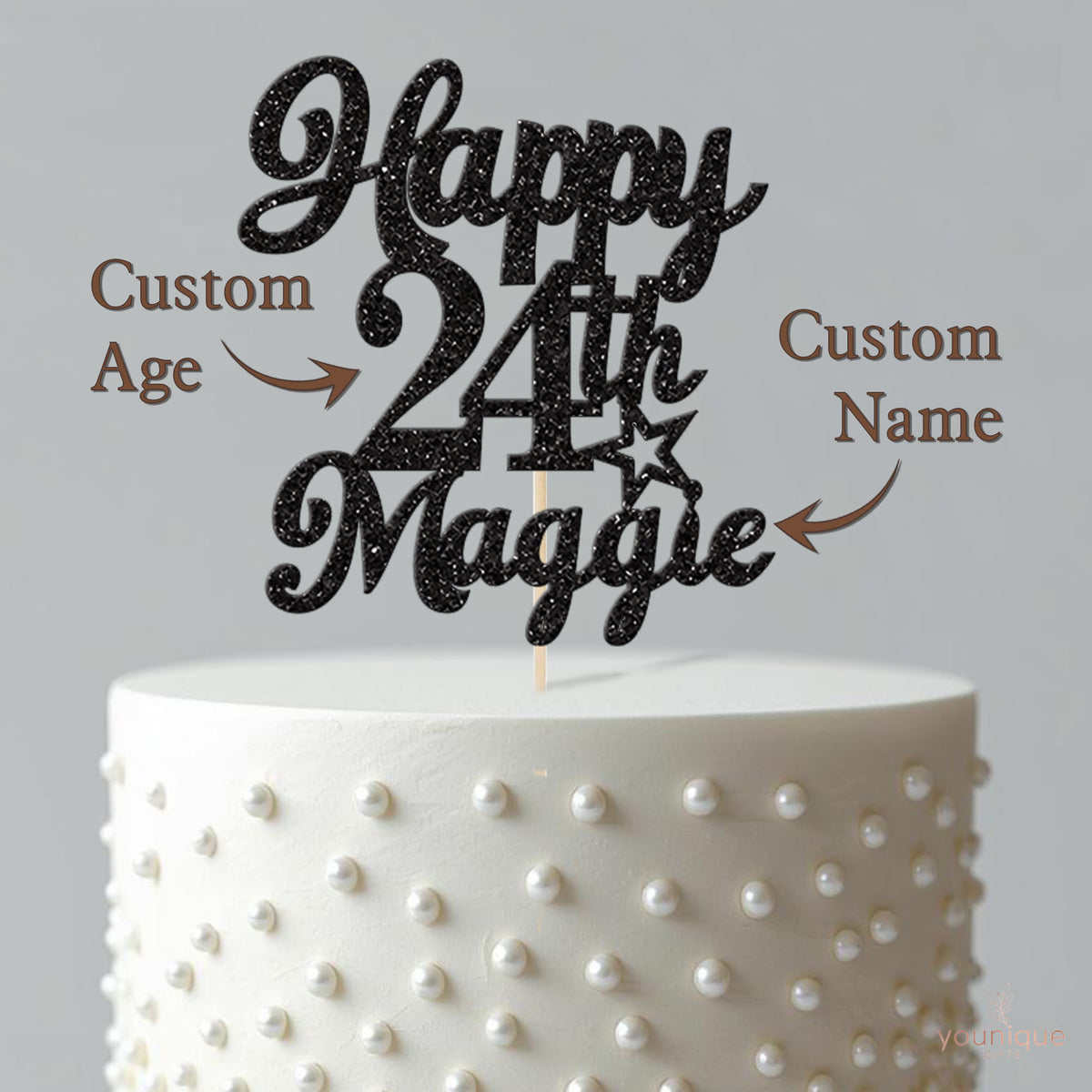 Personalised Birthday Script & Star Cake Topper – Name & Age - view 4
