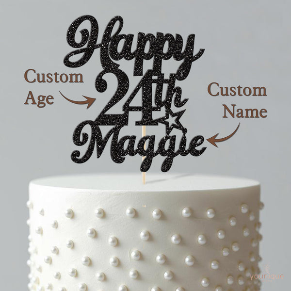 Personalised Birthday Script & Star Cake Topper – Name & Age - view 4