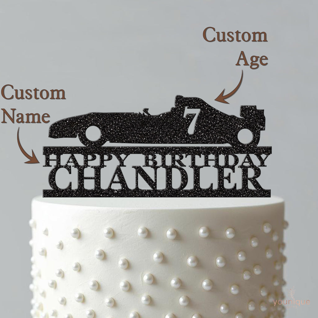 Personalised Open-Wheel Racing Car Cake Topper – Name & Age - view 4