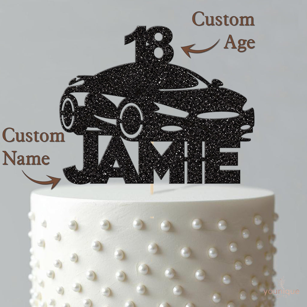 Personalised Sports Car Silhouette Cake Topper – Name & Age - view 4