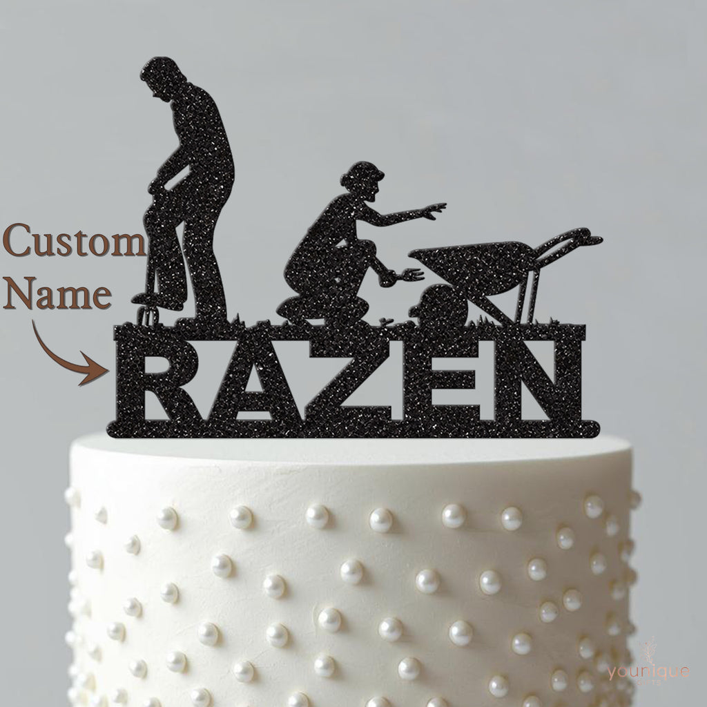 Personalised Gardening Duo & Wheelbarrow Cake Topper – Name - view 4