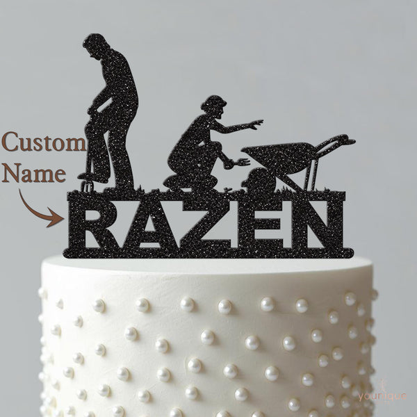 Personalised Gardening Duo & Wheelbarrow Cake Topper – Name - view 4