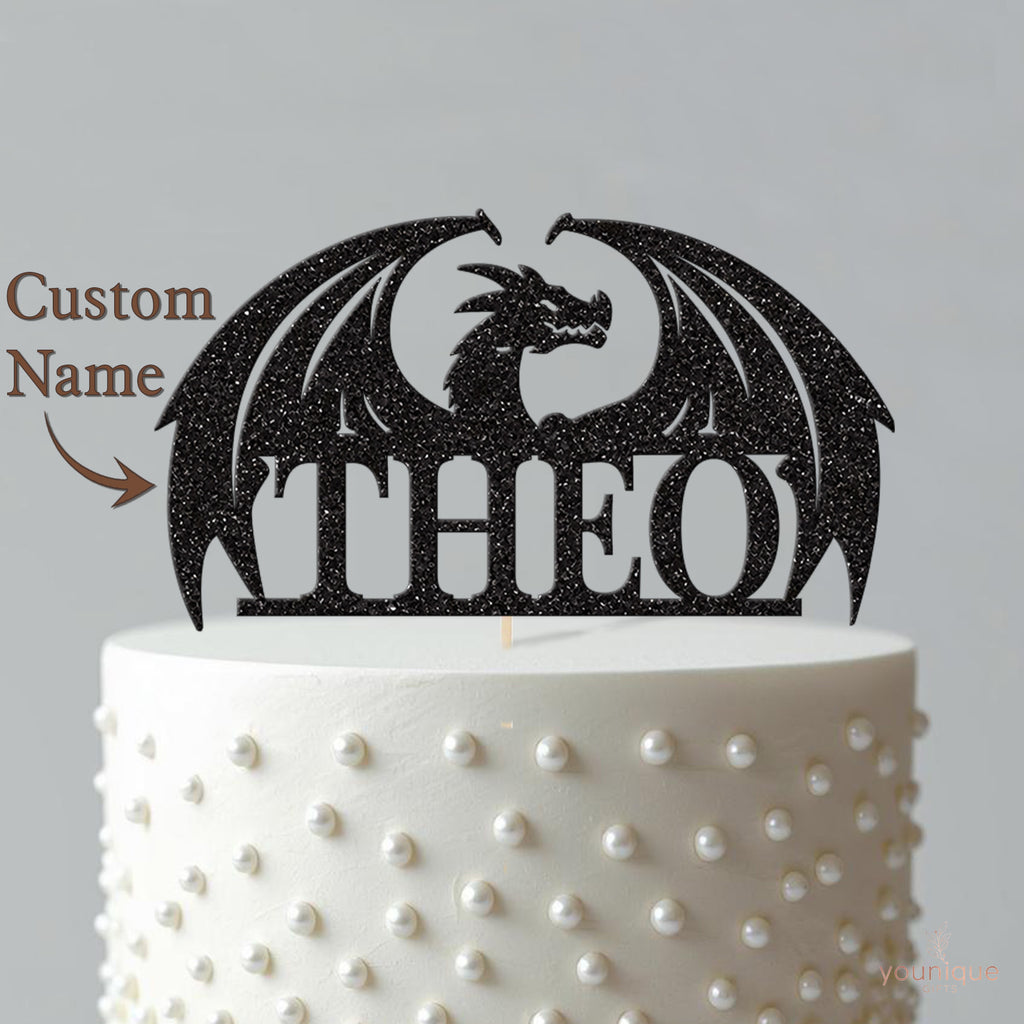 Personalised Spread-Wing Dragon Cake Topper – Name - view 4