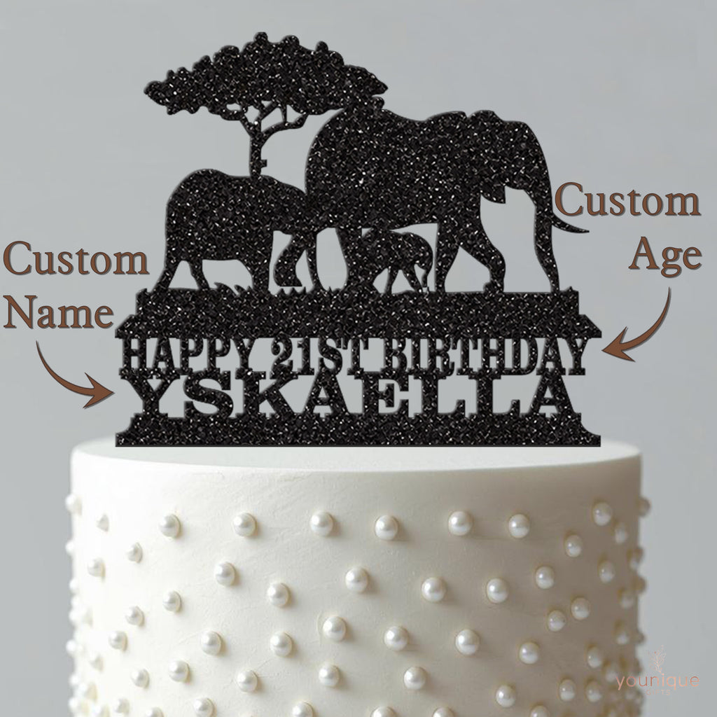 Personalised Elephant Family Safari Cake Topper – Name & Age - view 4