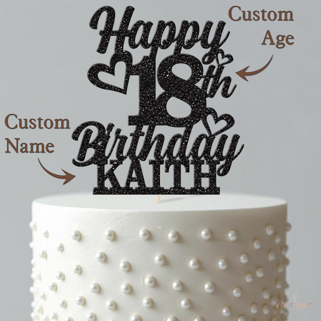 Personalised Stacked Birthday Hearts Cake Topper – Name & Age - view 4