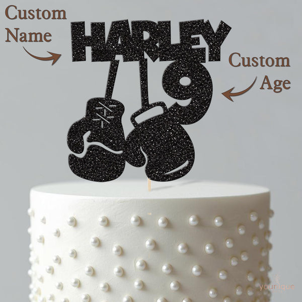 Personalised Hanging Boxing Gloves Cake Topper – Name & Age - view 4