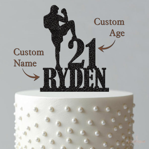 Personalised Kickboxer Raised Knee Cake Topper – Name & Age - view 4