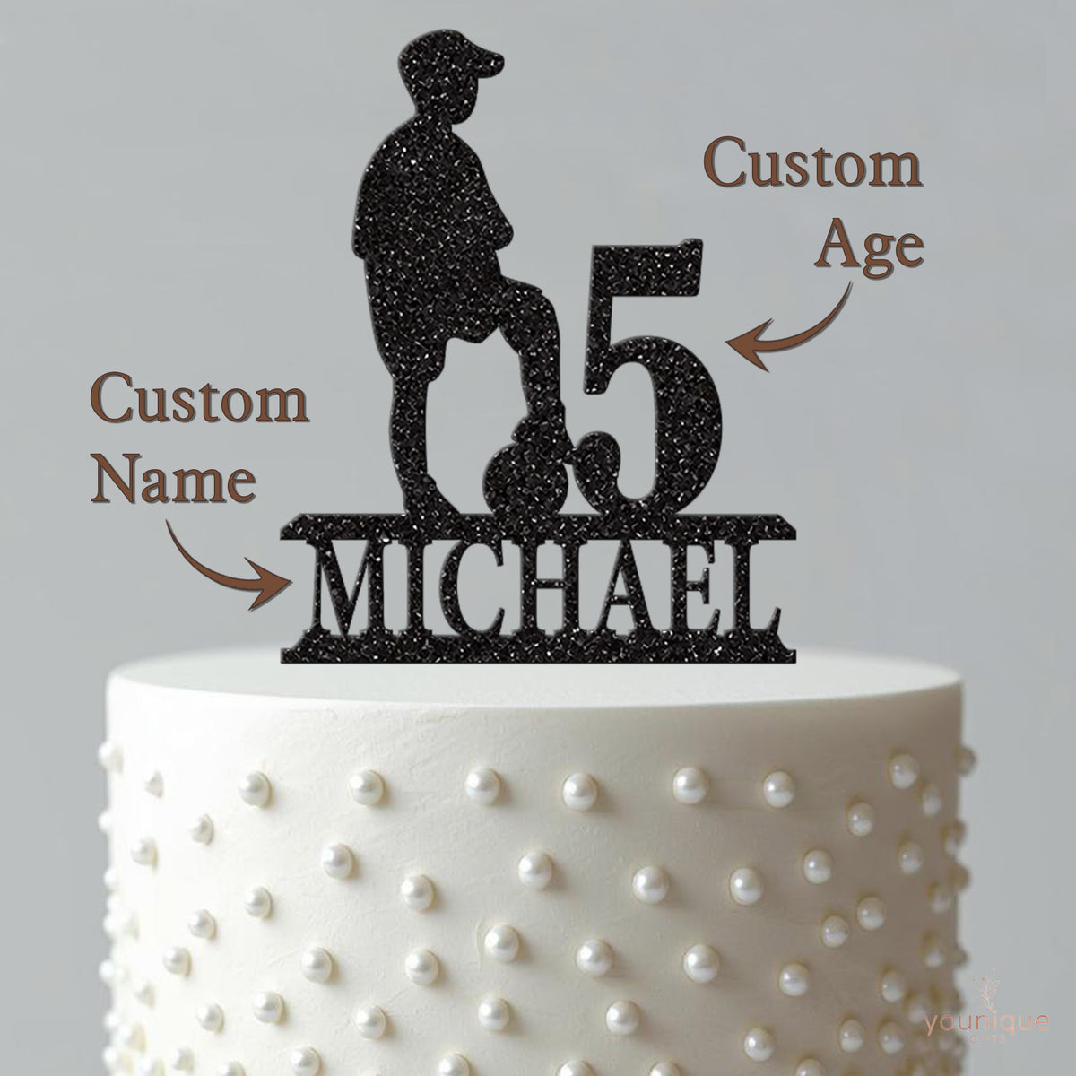 Personalised Footballer Cap & Ball Cake Topper – Name & Age - view 4