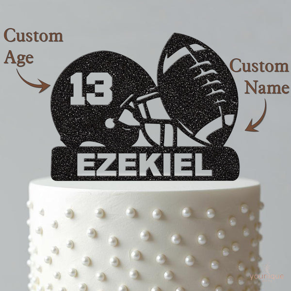 Personalised American Football Helmet & Ball Cake Topper – Name & Age - view 4