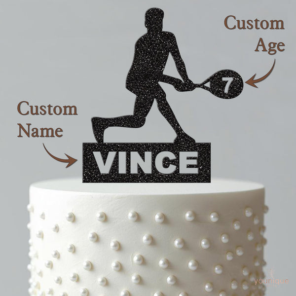 Personalised Tennis Backhand Player Cake Topper – Name & Age - view 4