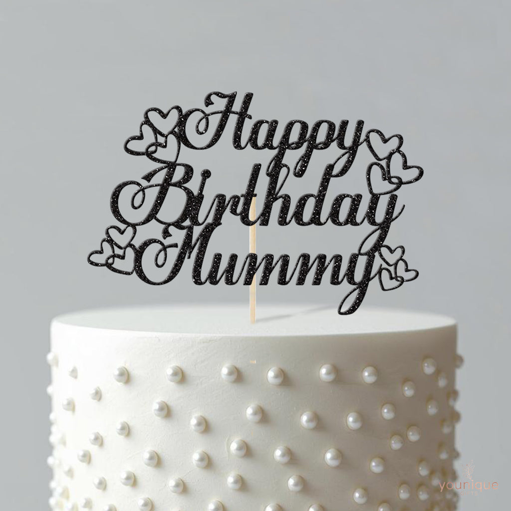 Happy Birthday Mummy Script Hearts Cake Topper - view 4
