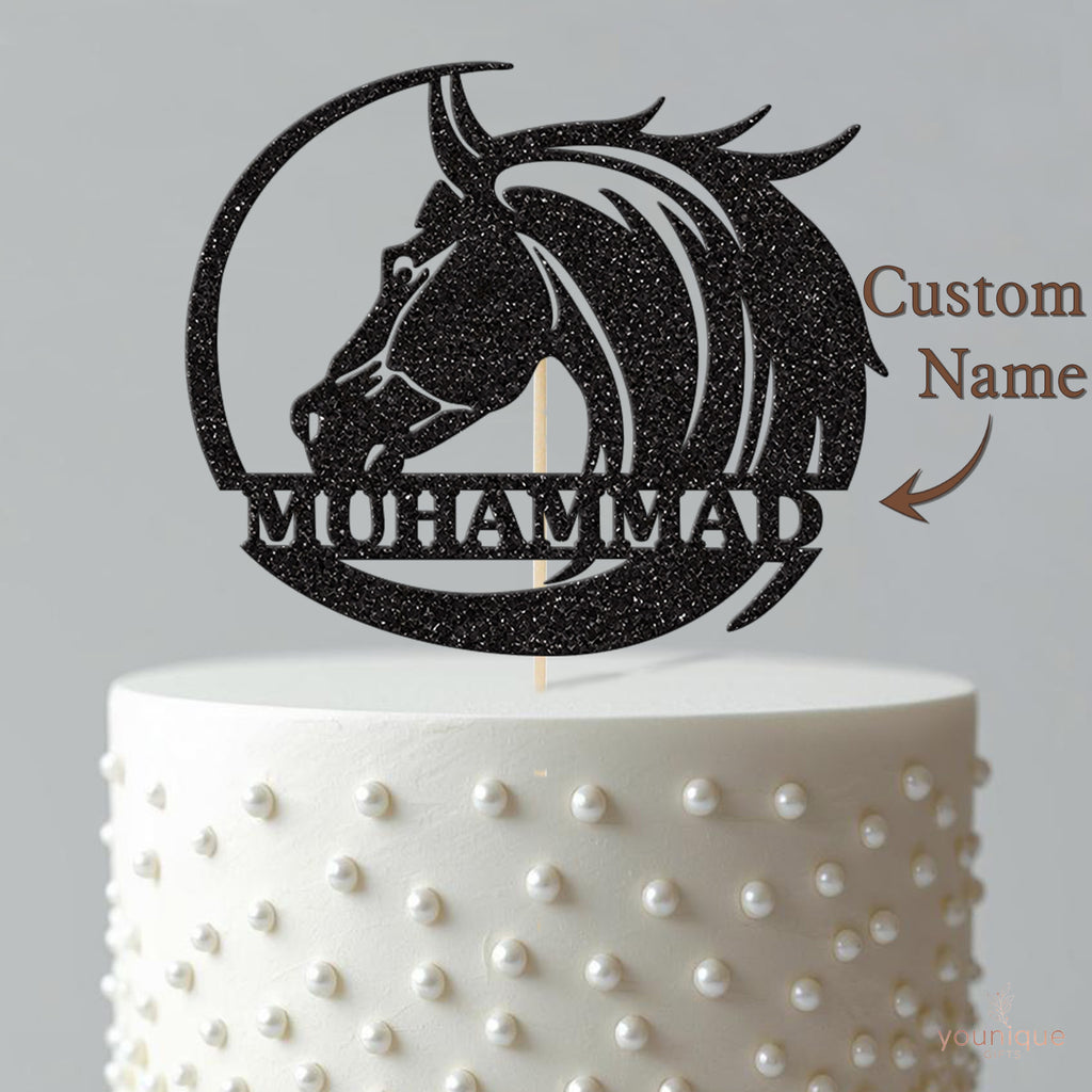 Personalised Horse Head & Sweeping Circle Cake Topper – Name - view 4