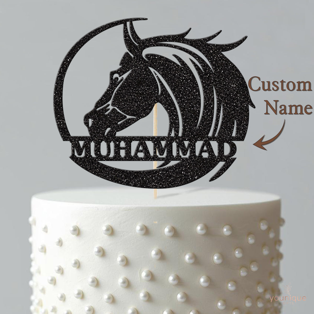 Personalised Horse Head & Sweeping Circle Cake Topper – Name - view 4