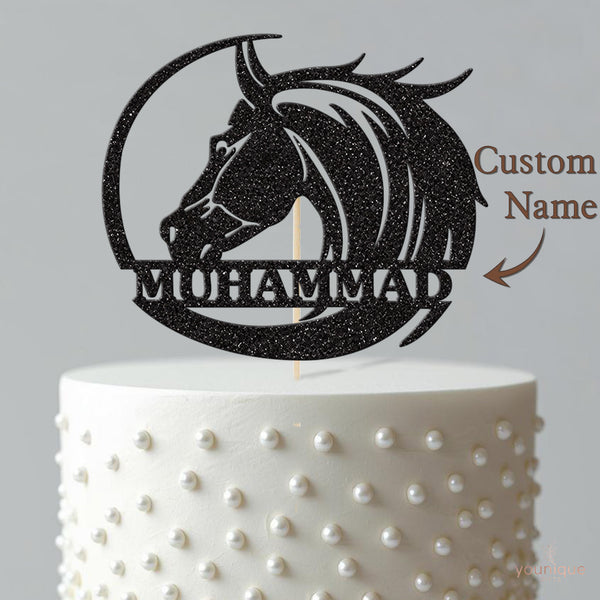 Personalised Horse Head & Sweeping Circle Cake Topper – Name - view 4