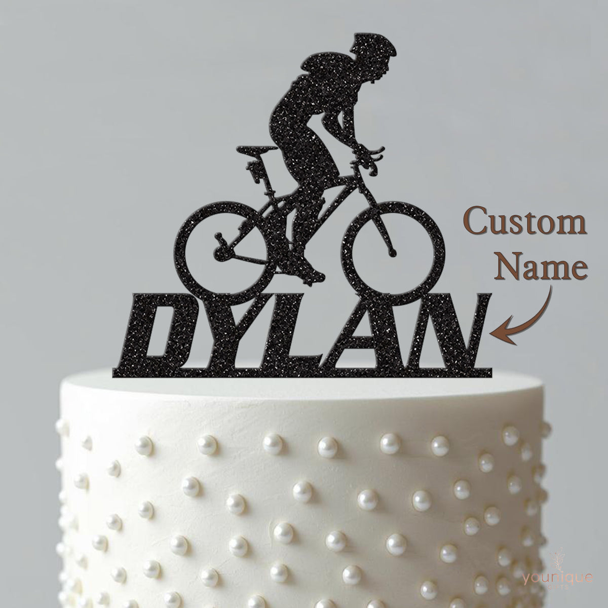 Personalised Mountain Biker with Backpack Cake Topper – Name - view 4