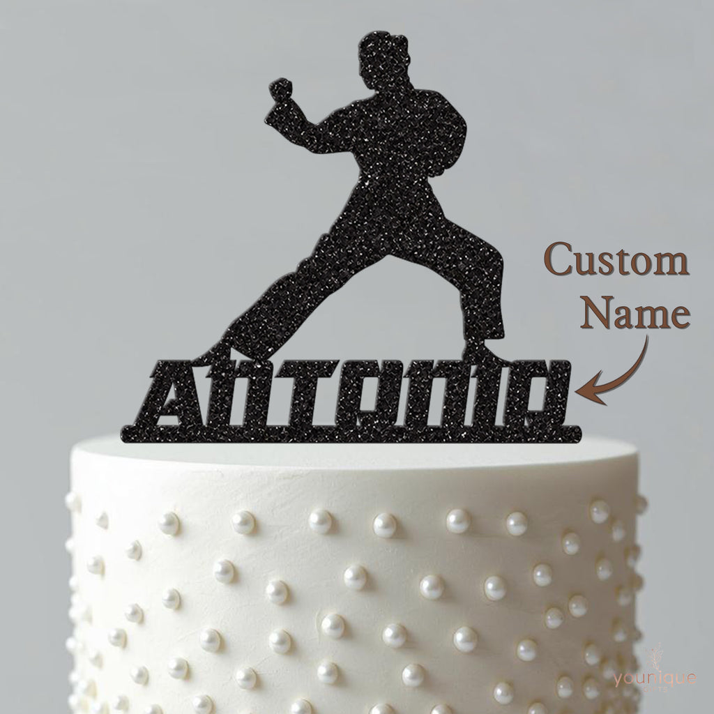 Personalised Karate Punching Stance Cake Topper – Name - view 4
