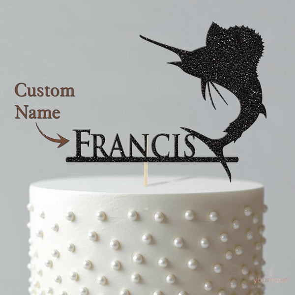 Personalised Leaping Fish Cake Topper – Name - view 4