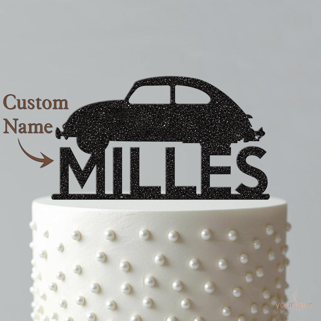 Personalised Rounded Classic Car Cake Topper – Name - view 4