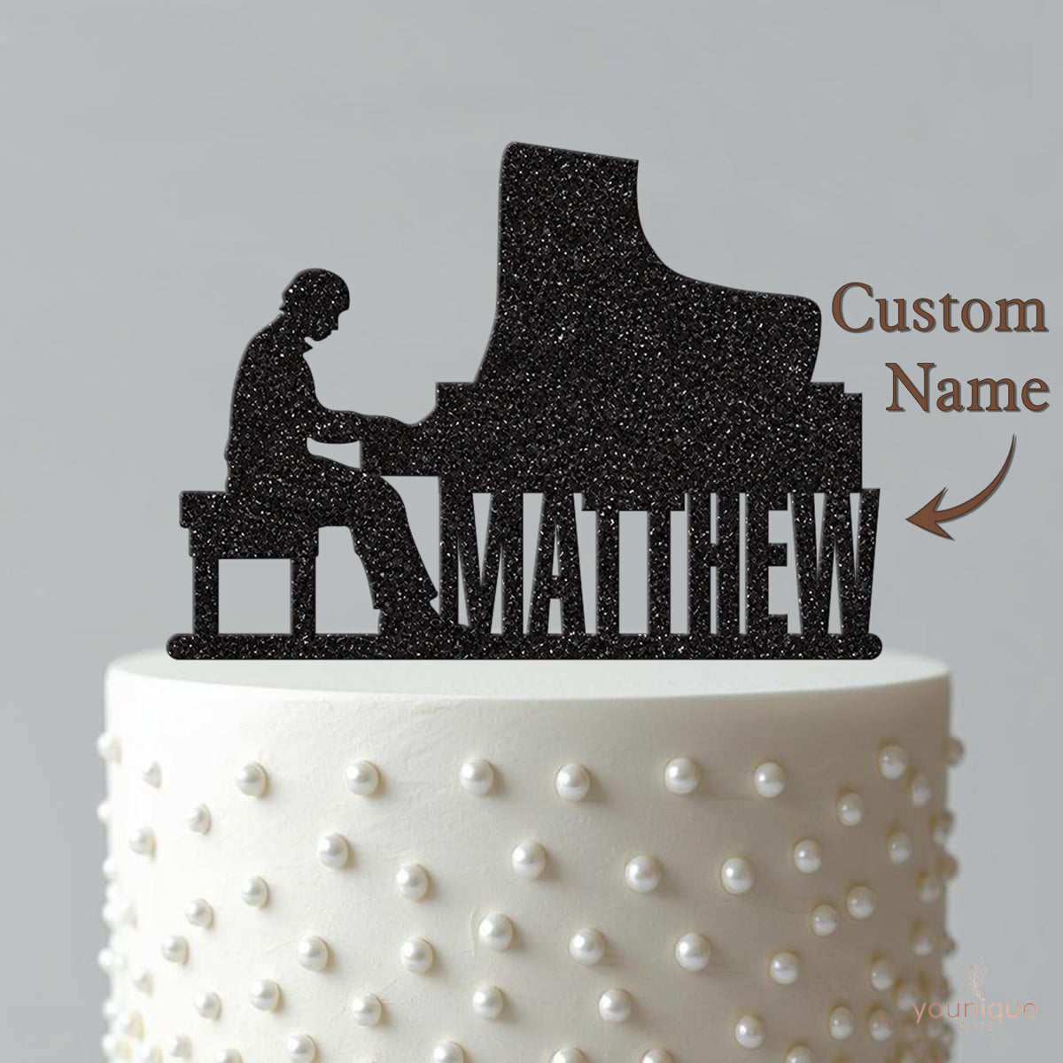 Personalised Grand Piano Player Cake Topper – Name - view 4