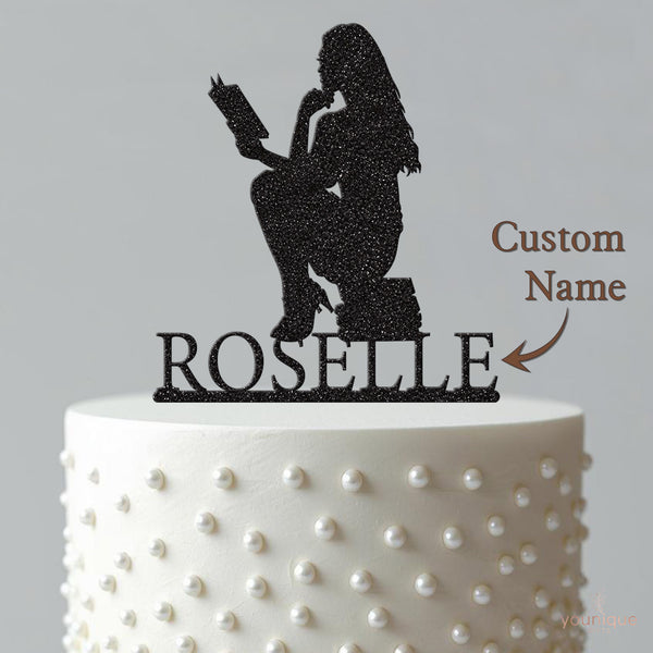 Personalised Book Lover Cake Topper – Name - view 4
