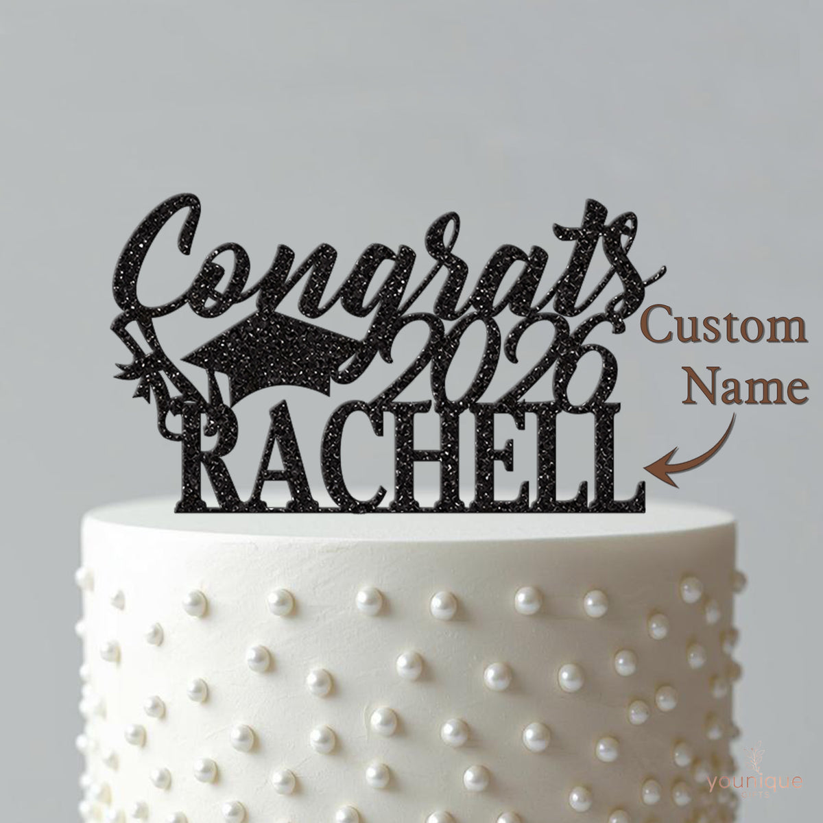 Personalised Congrats Graduation Cap Cake Topper – Name & Year - view 4