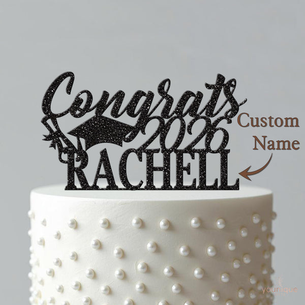 Personalised Congrats Graduation Cap Cake Topper – Name & Year - view 4