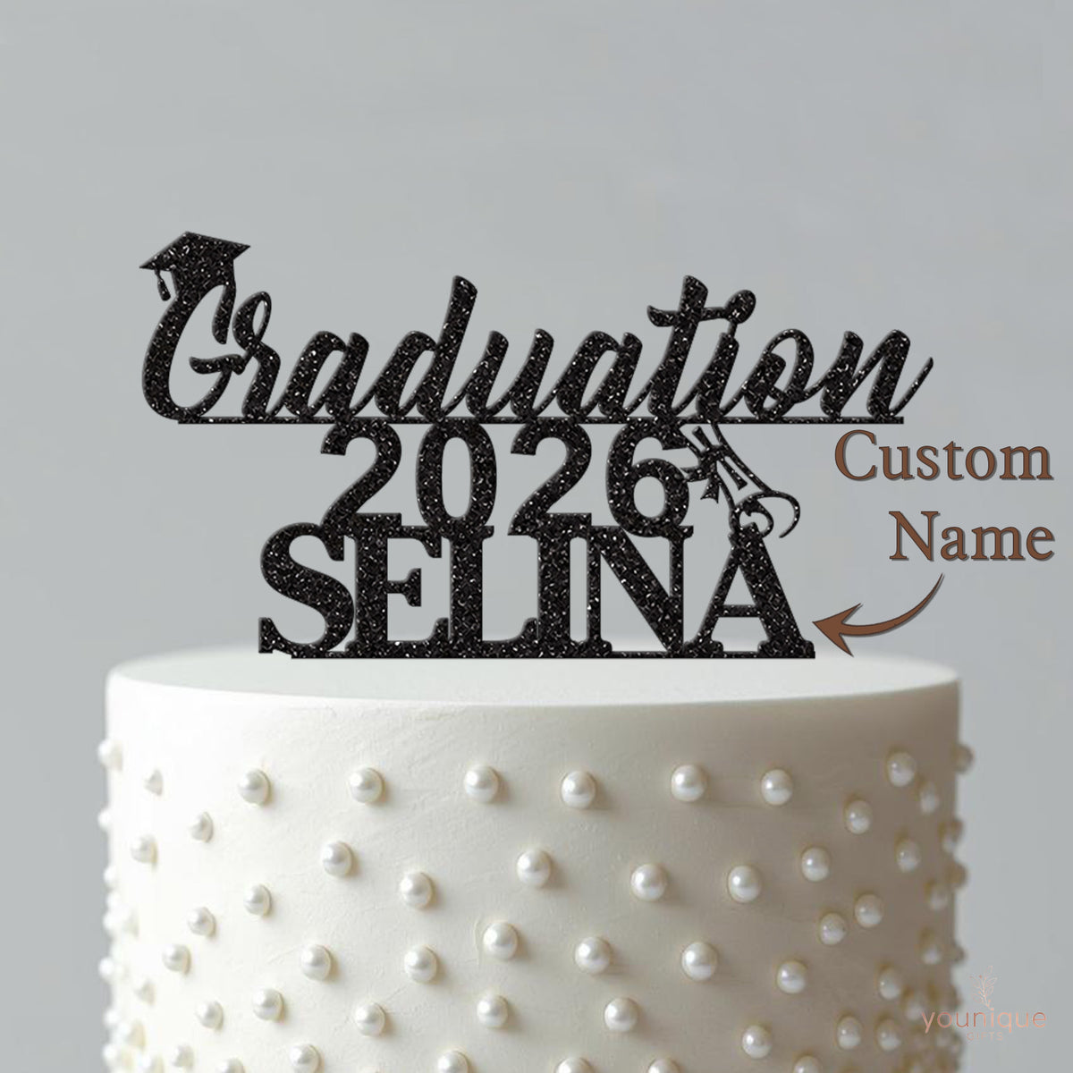 Personalised Script Graduation Cake Topper – Name & Year - view 4