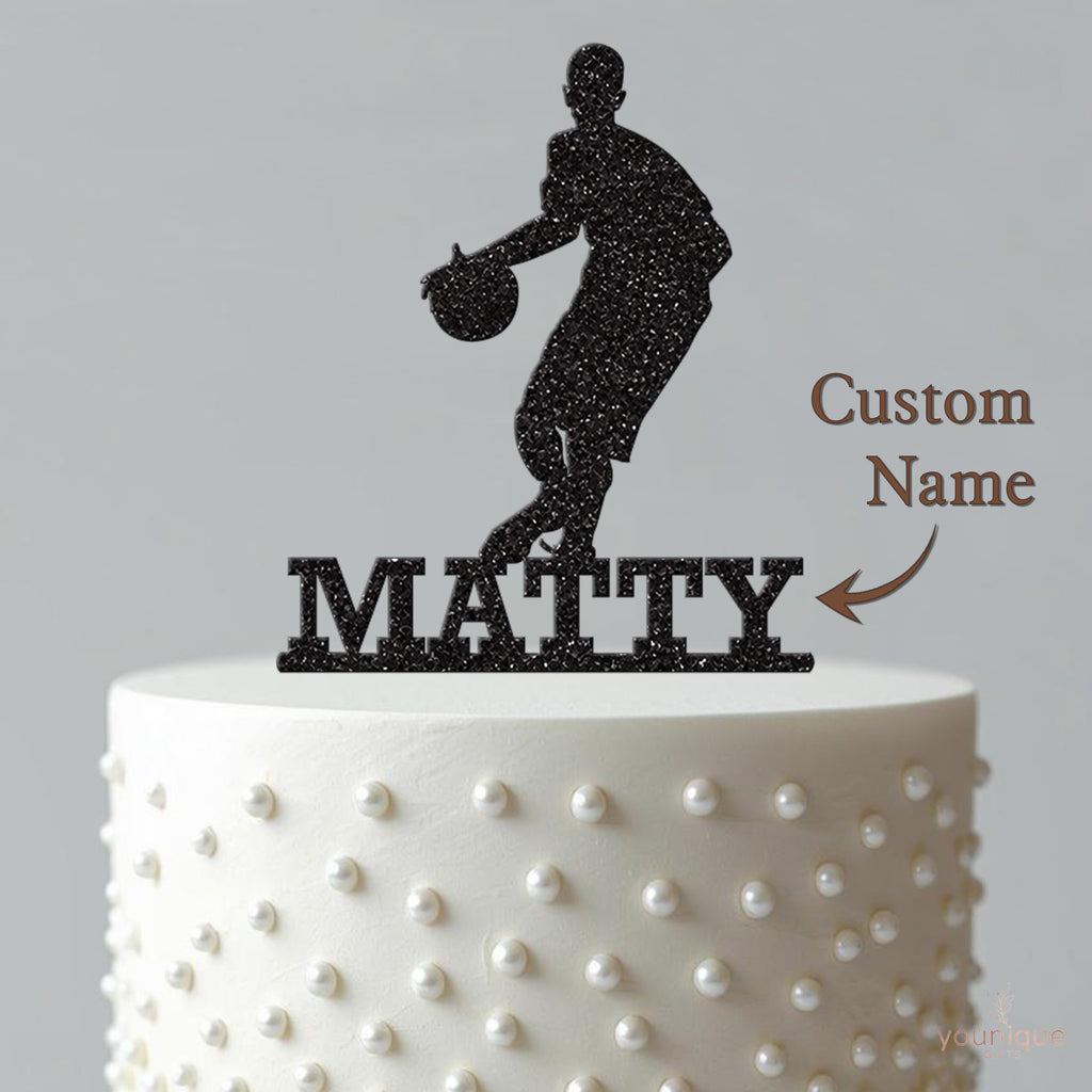 Personalised Basketball Dribbling Player Cake Topper – Name - view 4