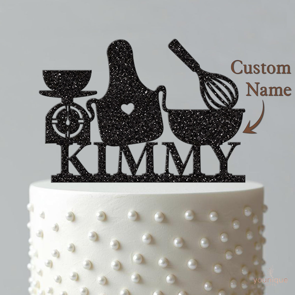 Personalised Baking Apron & Whisk Cake Topper – Name - view 4