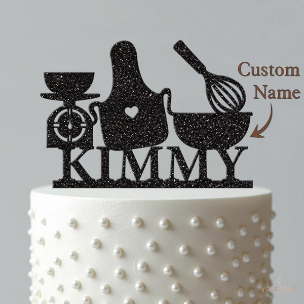 Personalised Baking Apron & Whisk Cake Topper – Name - view 4