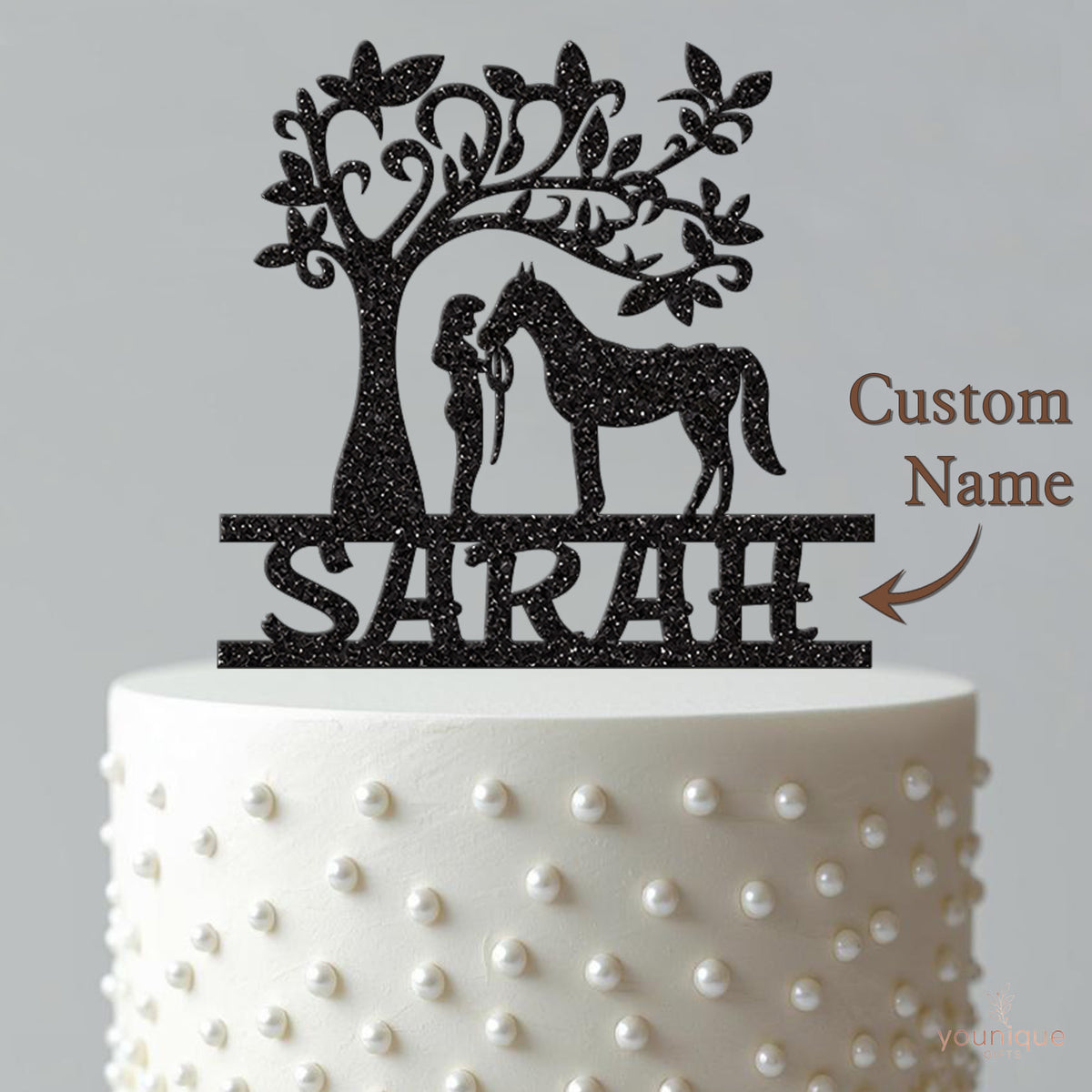 Personalised Horse and Heart Tree Cake Topper – Name - view 4
