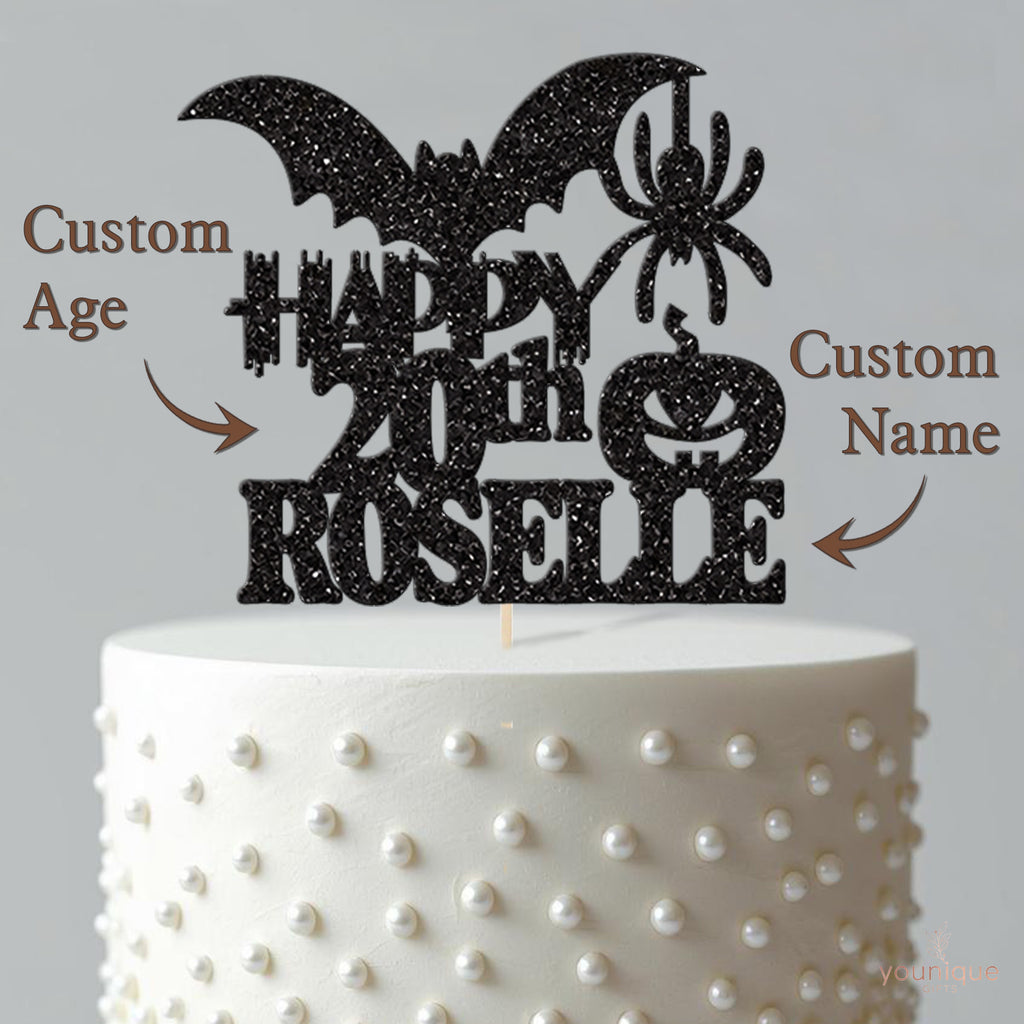 Personalised Halloween Bat and Pumpkin Cake Topper – Name & Age - view 4