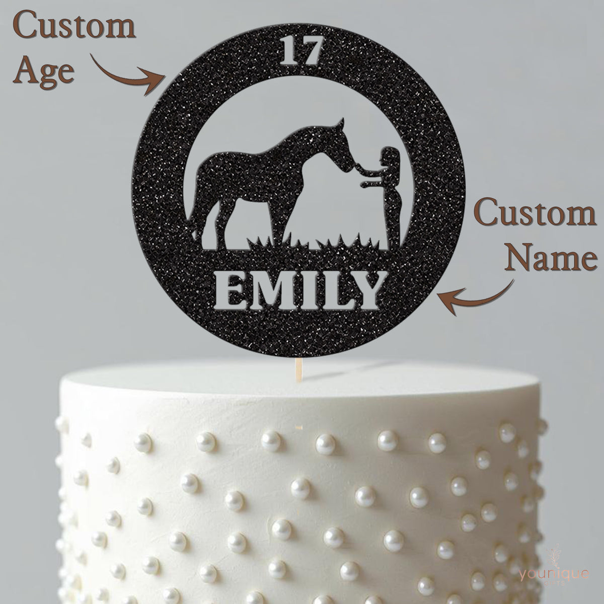 Personalised Horse and Girl Circle Cake Topper – Name & Age - view 4