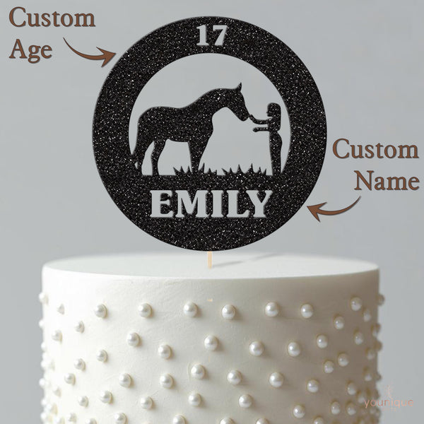 Personalised Horse and Girl Circle Cake Topper – Name & Age - view 4