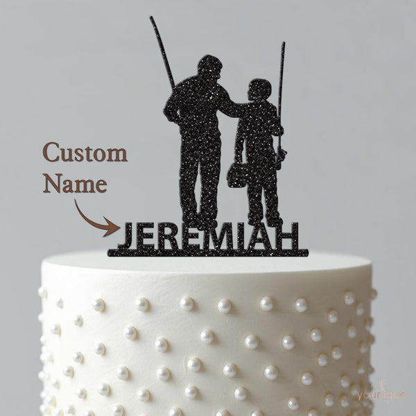 Personalised Father and Son Fishing Cake Topper – Name - view 4