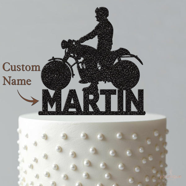 Personalised Classic Motorbike Rider Cake Topper – Name - view 4
