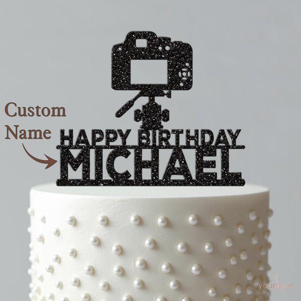 Personalised Camera and Tripod Cake Topper – Name - view 4