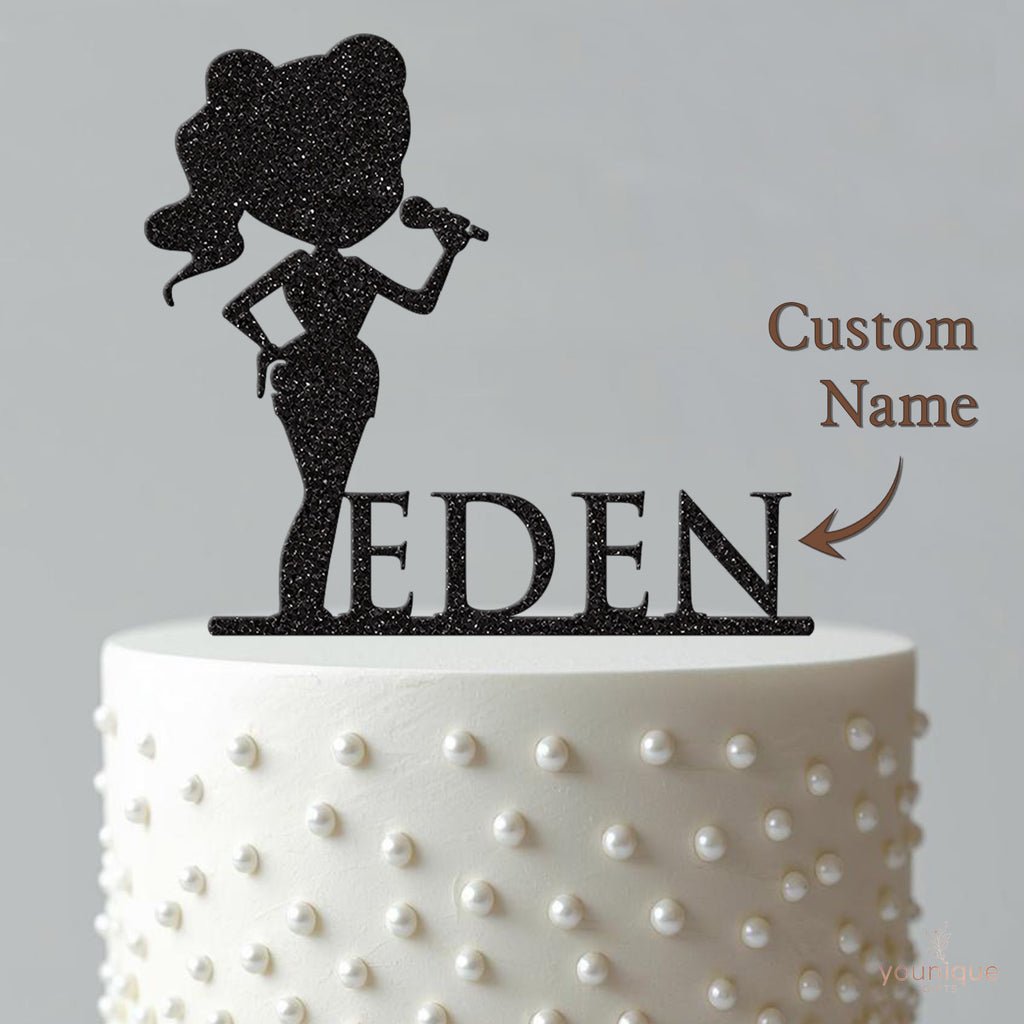 Personalised Female Singer Cake Topper with Name - view 4