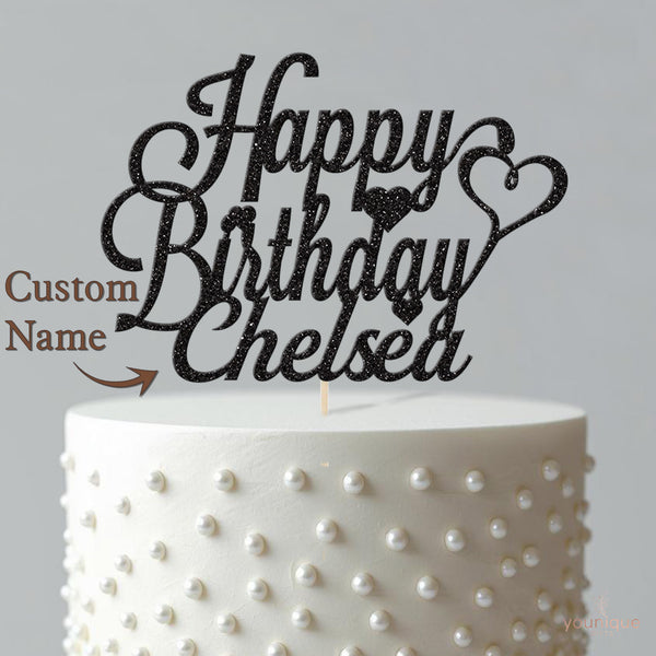 Personalised Happy Birthday Hearts Cake Topper with Name - view 4