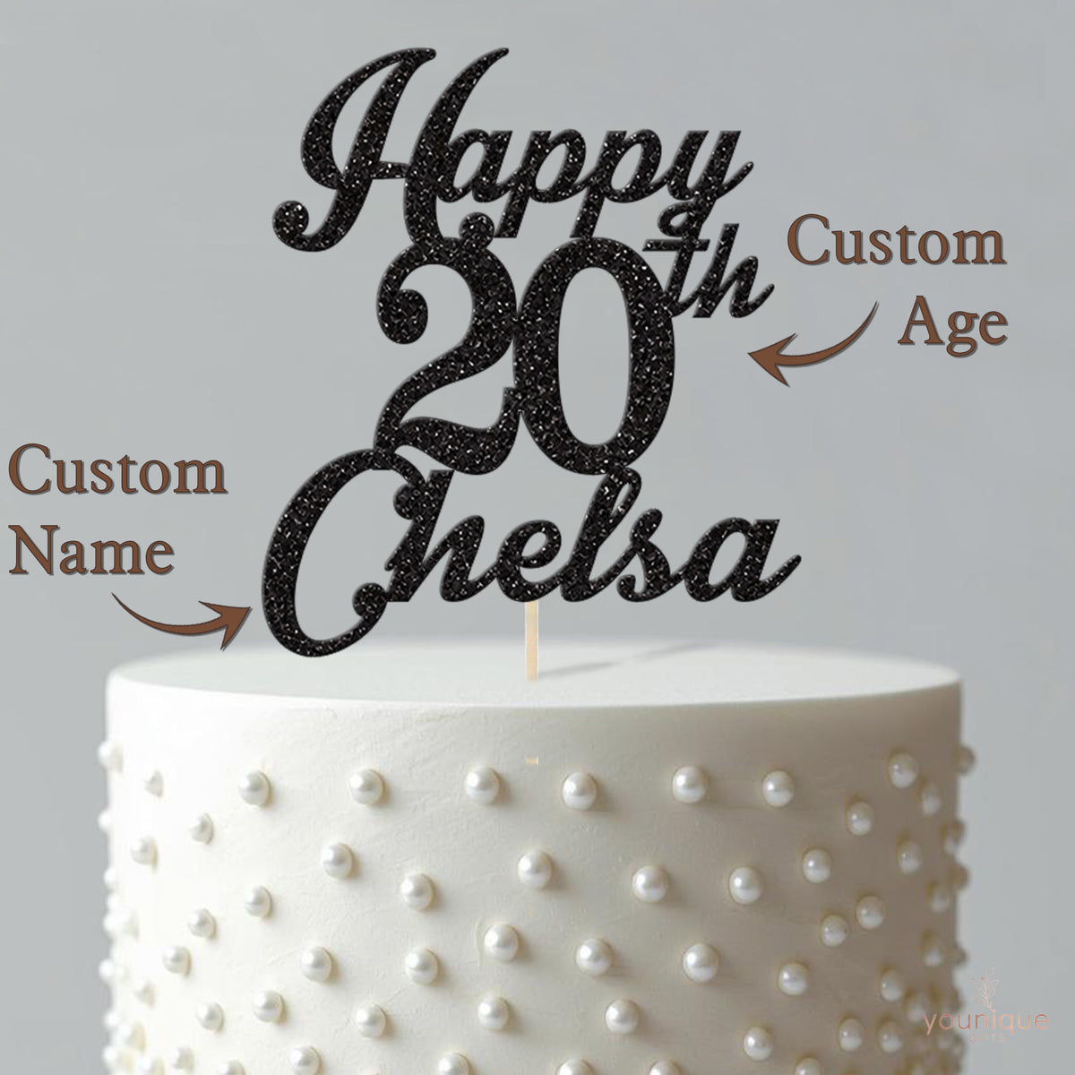 Personalised Happy Birthday Cake Topper Any Age and Script Name - view 4
