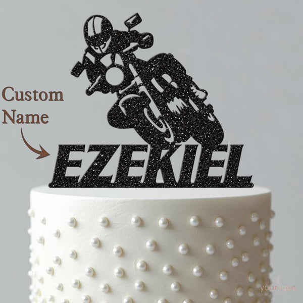 Personalised Motorbike Racing Cake Topper with Name - view 4