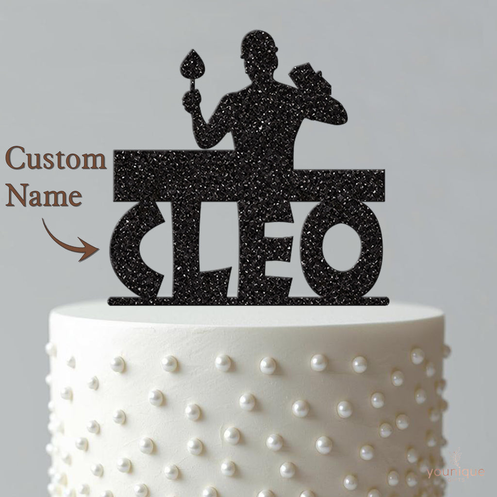 Personalised Bricklayer & Trowel Cake Topper – Name - view 4