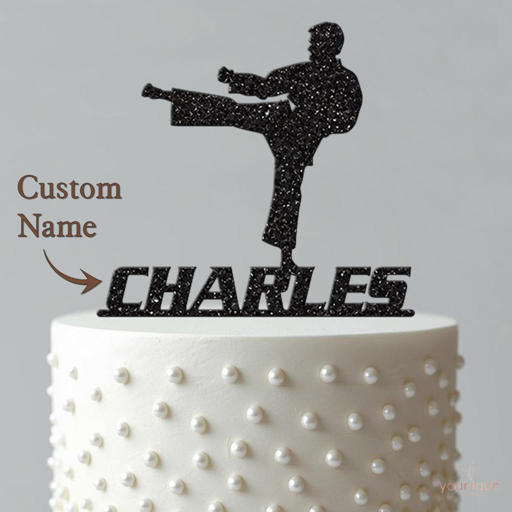 Personalised Karate Front Kick Cake Topper – Name - view 4