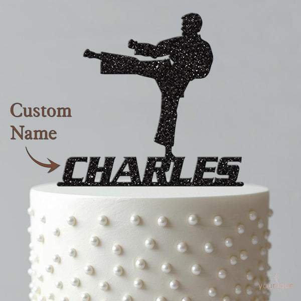 Personalised Karate Front Kick Cake Topper – Name - view 4