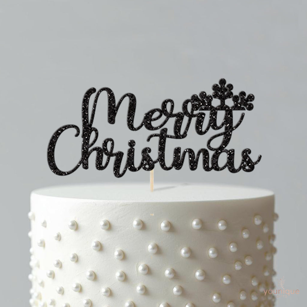 Merry Christmas Floral Script Cake Topper - view 4