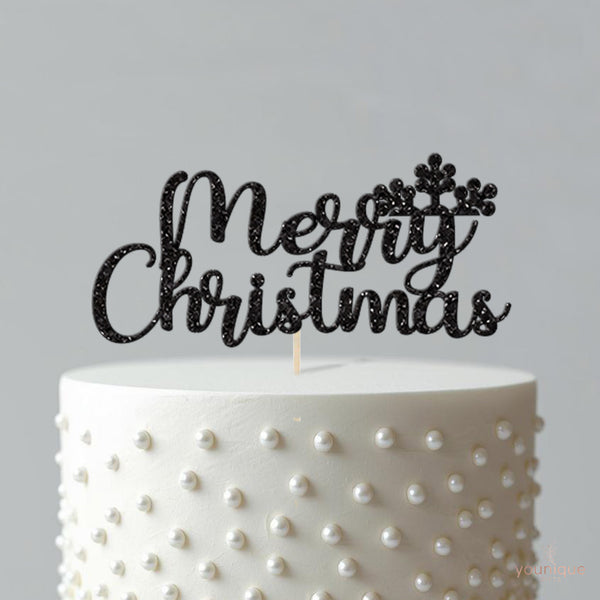 Merry Christmas Floral Script Cake Topper - view 4