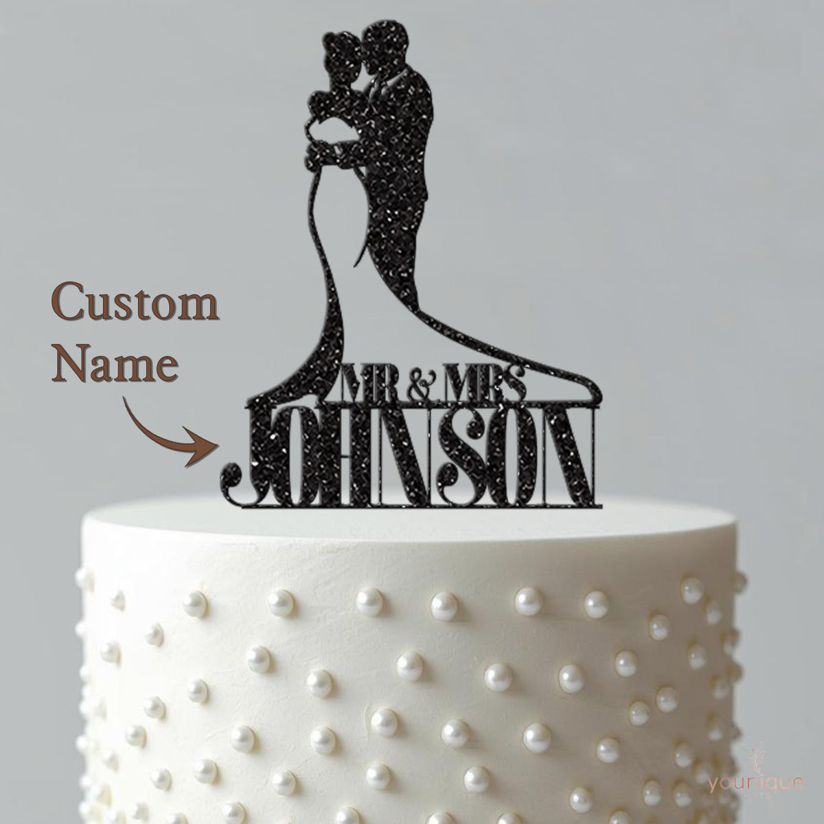 Personalised Wedding Couple Cake Topper with Surname - view 4